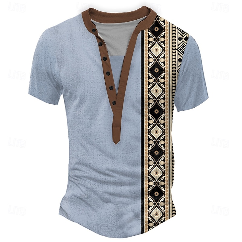 Men's Tribal Ethic / African T Shirt Henley Shirt Tee Short Sleeve Designer Basic Classic Outdoor Casual Daily Summer Black Blue Yellow Khaki Henley Henley T-Shirt4
