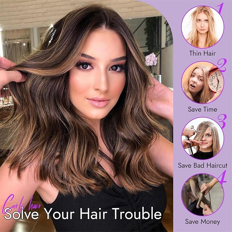 Brown Highlight Short Wavy Wig for Women Bob Style Synthetic Heat Resistant - Natural Appearance for Everyday Hairstyle 14 Inch3