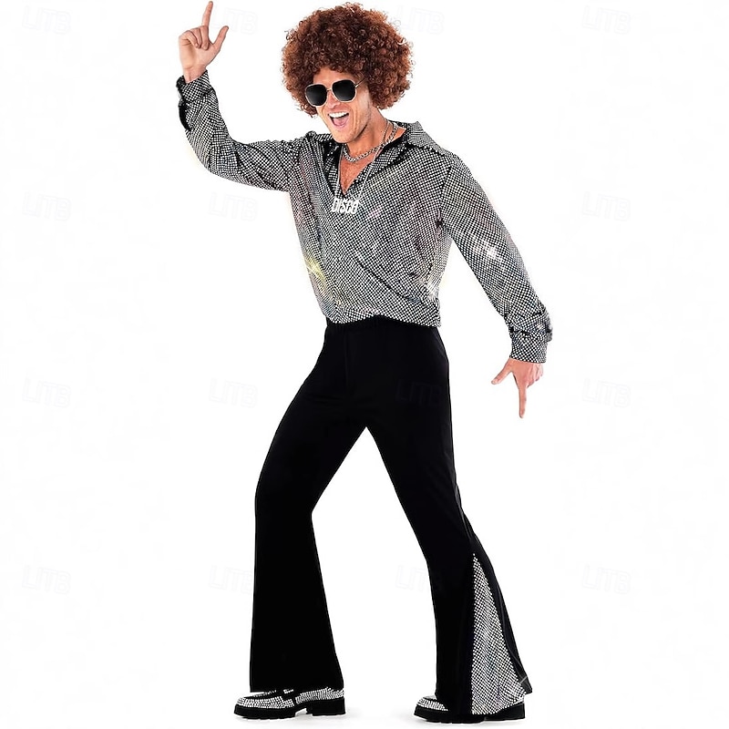 Retro Vintage 1970s Shirt Hippie Disco Shiny Latex Patent Metallic Fancy Dress Men's Halloween Carnival Pride Parade Pride Month Adults' Shirt All Seasons4