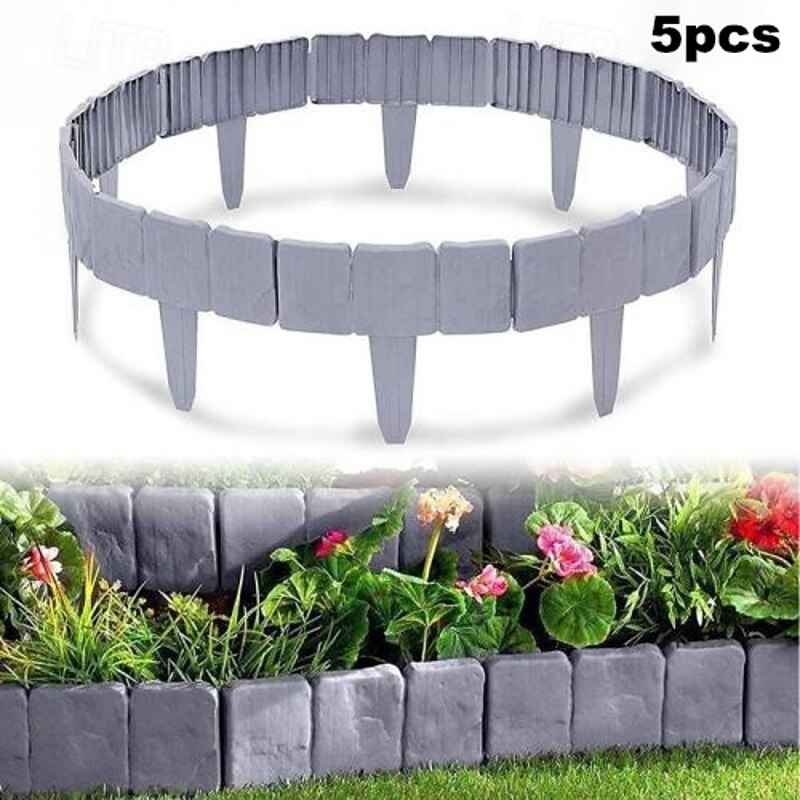 5pcs Lawn Edging Plastic Stone Look Garden Border Polypropylene Flower Bed Border Palisade Garden Decorative