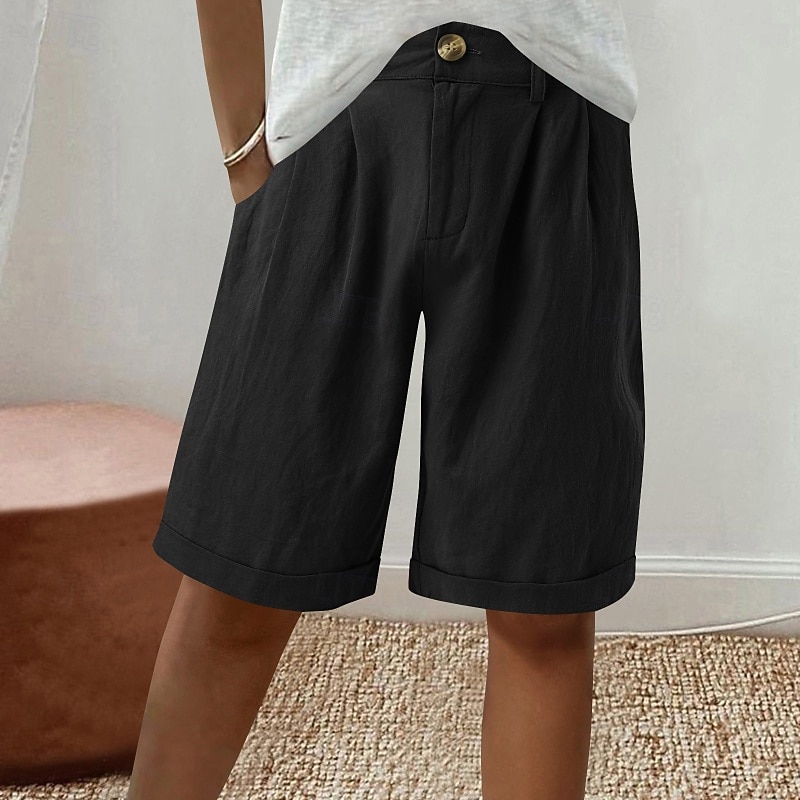 Women's Linen-Inspired Shorts Shorts Slacks Fashion Streetwear Short Natural Plain Pocket Buckle Comfy Outdoor Comfortable Holiday Weekend Apricot Grey Black White Summer Regular Fit2