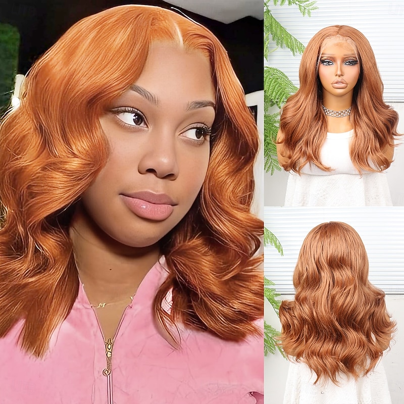 Synthetic Lace Wig Body Wave Style 18 inch Orange Middle Part 13x4 Lace Front Wig Women's Wig Medium Auburn#30