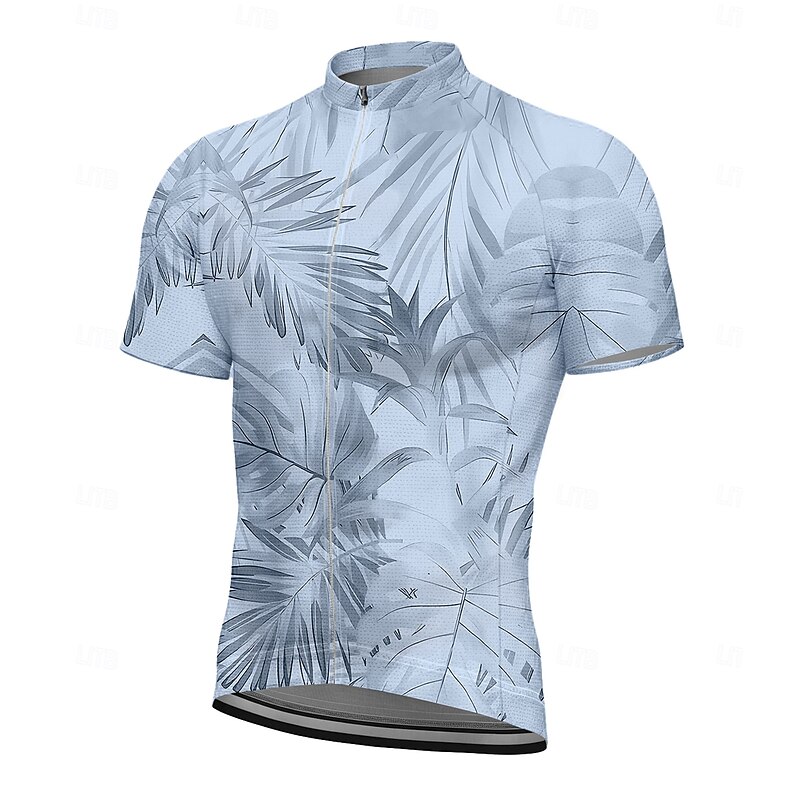 Men's Cycling Jersey Graphic Leaf Plants Short Sleeve Bike Tee Tshirt Top with 3 Rear Pockets UV Resistant Quick Dry Front Zipper Reflective Strips Sports Blue Green Grey Clothing Apparel4