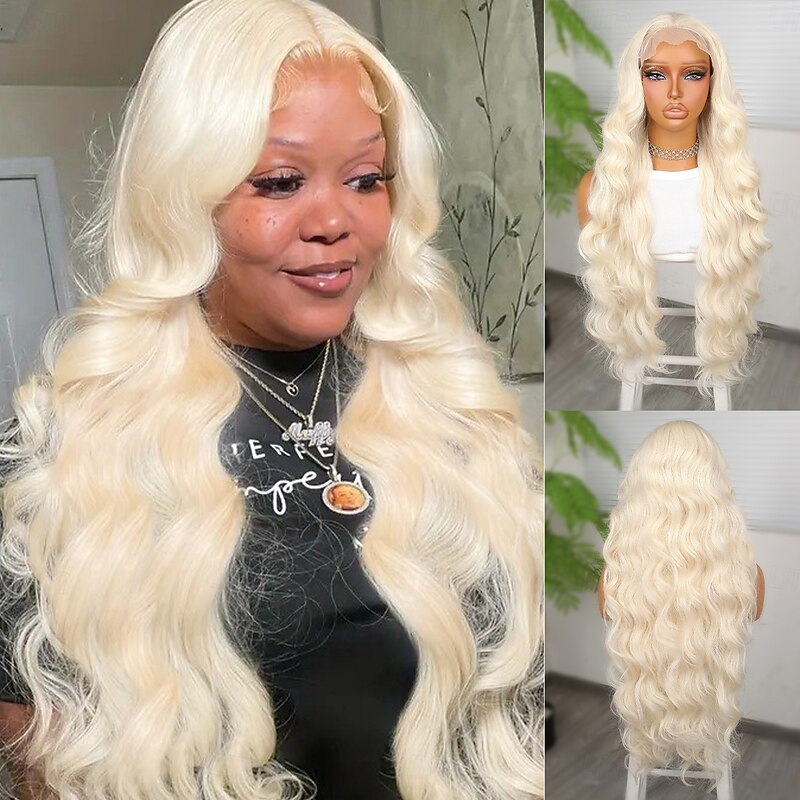 Synthetic Lace Wig Body Wave Style 30 inch Blonde Middle Part 13x4 Lace Front Wig Women's Wig Light golden