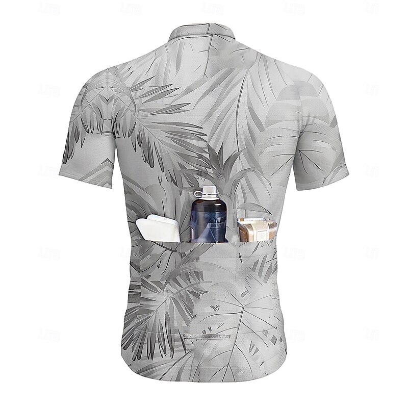 Men's Cycling Jersey Graphic Leaf Plants Short Sleeve Bike Tee Tshirt Top with 3 Rear Pockets UV Resistant Quick Dry Front Zipper Reflective Strips Sports Blue Green Grey Clothing Apparel2