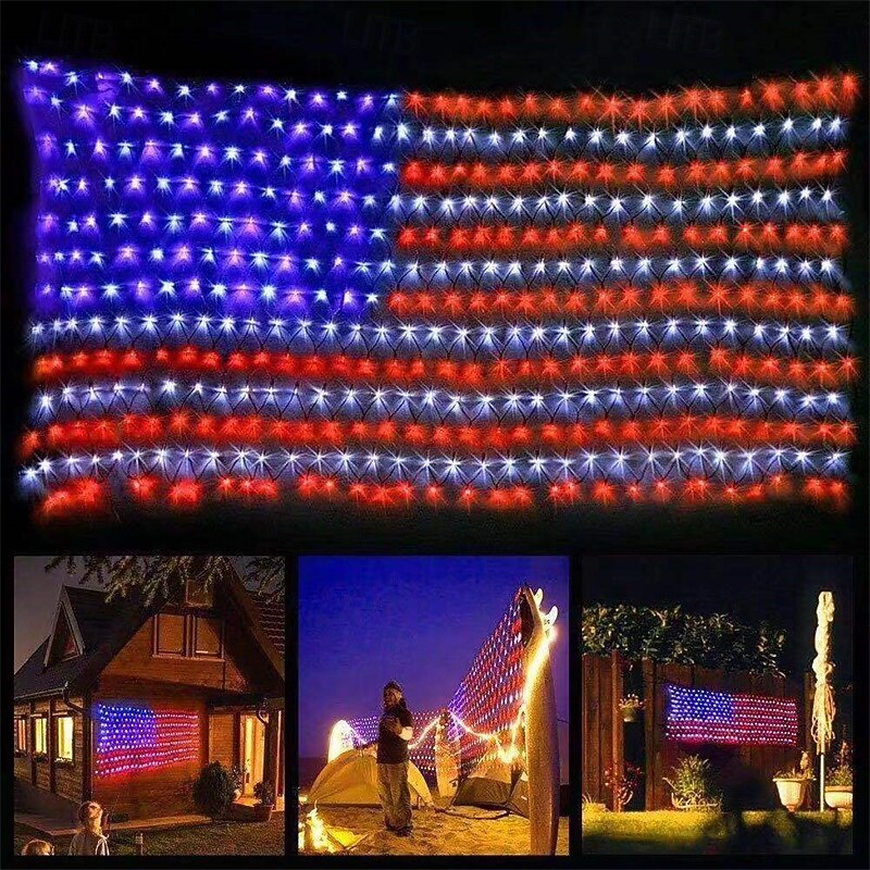 American Flag Mesh Lights 420 LED, Patio Decoration, IP44 Outdoor Decorative Hanging String Lights for Holiday Decor2
