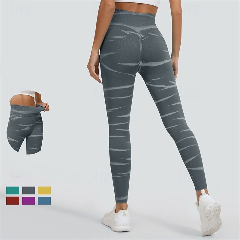 Women's Yoga Pants Yoga Leggings Elastic Waistband Butt Lift Tummy Control Pilates Gym Workout Workout Pants Tie Dye Yellow Red Blue Fall Sports Activewear Stretchy Slim