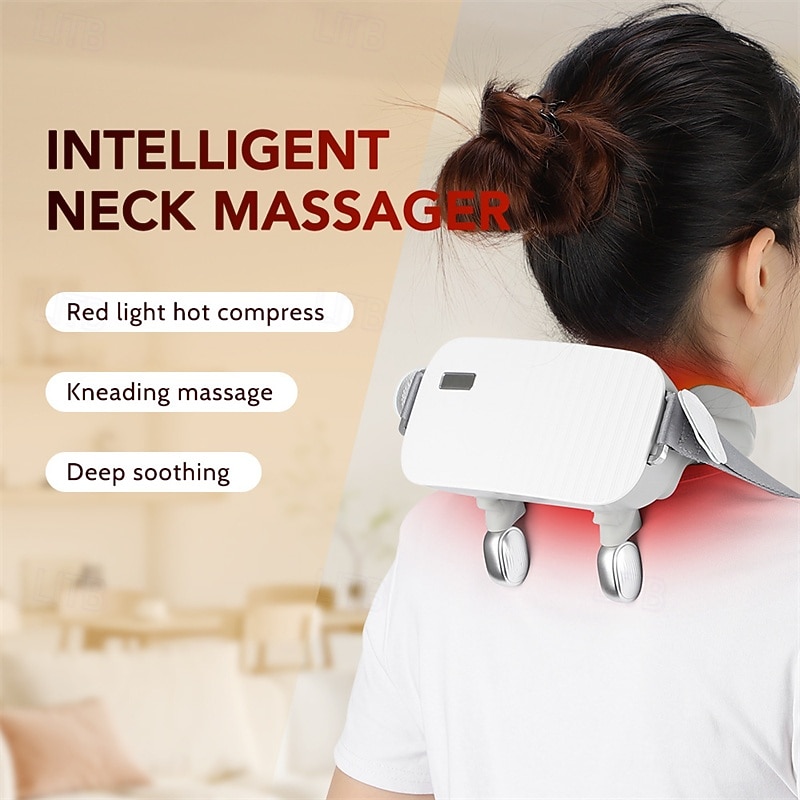 Wireless Shiatsu Neck and Shoulder Massager with Red Light Hot Compress and Deep Tissue Kneading for Relaxation​