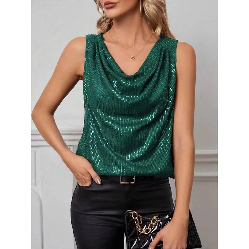 Women's Camisole Tank Top Solid Color Daily Casual Sleeveless Strap Regular Tops Daily Sequins Black Champagne Wine Green Summer Spring2