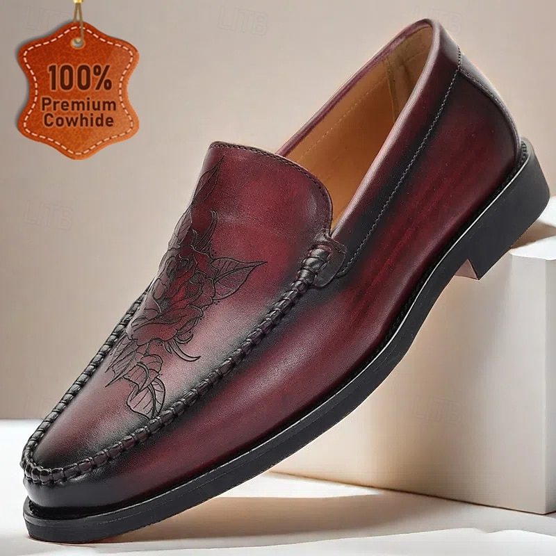 Men's Burgundy Leather Loafers with Decorative Stitching – Kentucky Derby Shoes for Elegant Casual Occasions