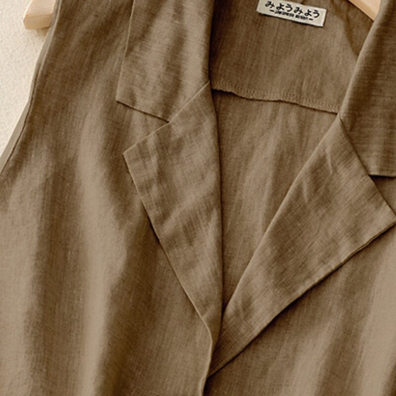 Women's  Cotton Linen Vest Plain Casual Sleeveless Shirt Collar Regular Tops Daily Holiday Going out Buttons Pocket Khaki Apricot Summer3
