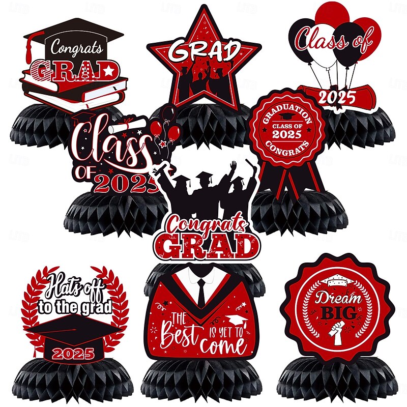 9PCS Graduation Party Decorations Class of 2025 Congrats Grad Table Centerpiece Congratulate Graduation Honeycomb Table Toppers for Graduation Party Supplies4