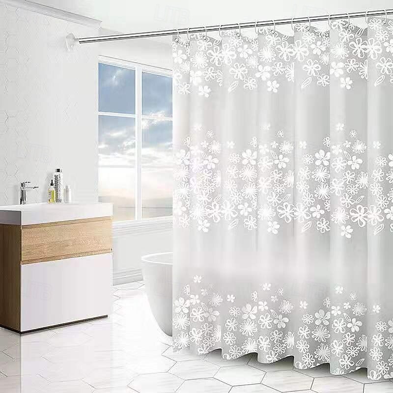 Shower Curtain with Hooks 180cm*180cm(70"*70") Polyester Machine Washable Waterproof Leaf Plant Simple Pattern3