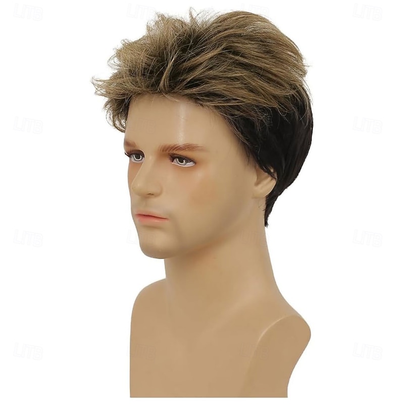 Brown Short Wigs for Men Mixed Blonde Natural Layered Synthetic Male Hair Wig for Daily Use2