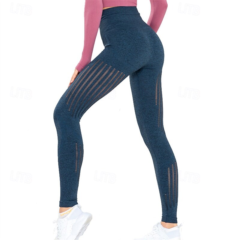 Women's Yoga Pants Yoga Leggings Elastic Waistband Mesh Butt Lift Tummy Control Pilates Gym Workout Workout Pants Solid Color Black Pink Blue Fall Sports Activewear Stretchy Slim3