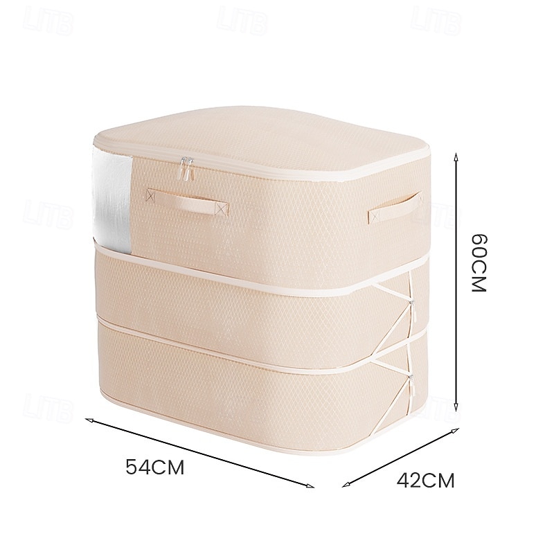 Compression Storage Bags - 135L Large Capacity Comforter Storage Bag, 3-Layer Washable Ultra Space Saving Self Compression Organizer Space Bags for Blankets, Sweaters, Sheets, Beige2