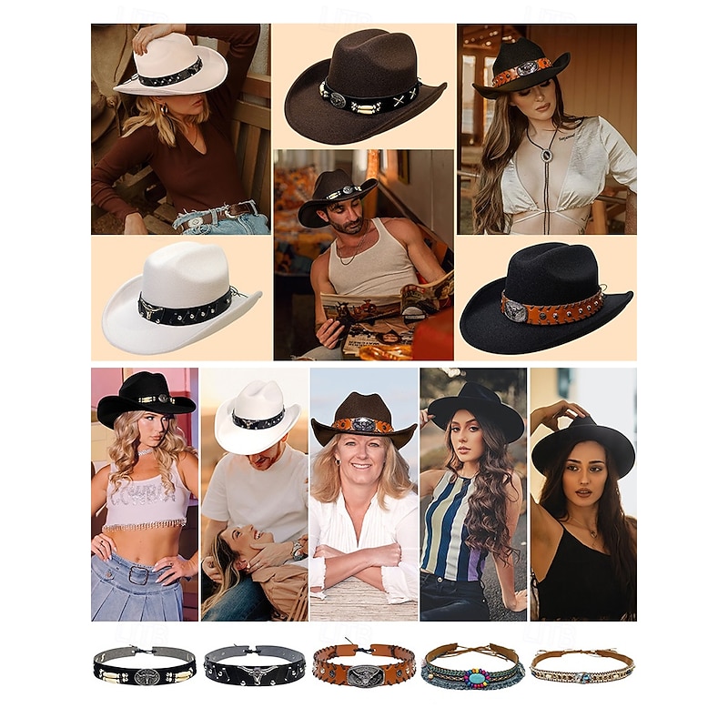 Western style hat decoration band - cow head, leather and feather decoration for cowboy and cowgirl style, perfect for festivals, rodeos and outdoor events3