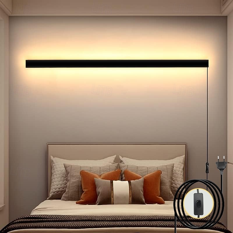 Modern Plug Wall Lamp 11.8-47in Frosted Black LED Acrylic Outdoor Wall Lamp 59 Inch Plug Cable with Opening Acrylic Indoor Wall Lamp Suitable for Bedroom Living Room Bathroom Makeup Corridor3