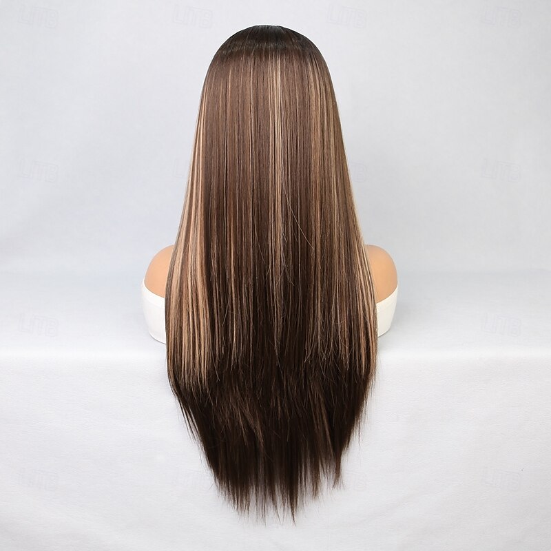 Synthetic Lace Wig Straight Style 26 inch Multi-color Middle Part 13x4 Lace Front Wig Women's Wig Dark Brown / Dark Auburn4