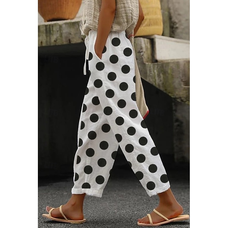 Women's Cotton Linen Pants Slacks Fashion Full Length Natural Floral Pocket Printing Elastic Drawstring Design Comfy Outdoor Comfortable Outdoor Vacation Going out Light Sky Blue Black Light Green
