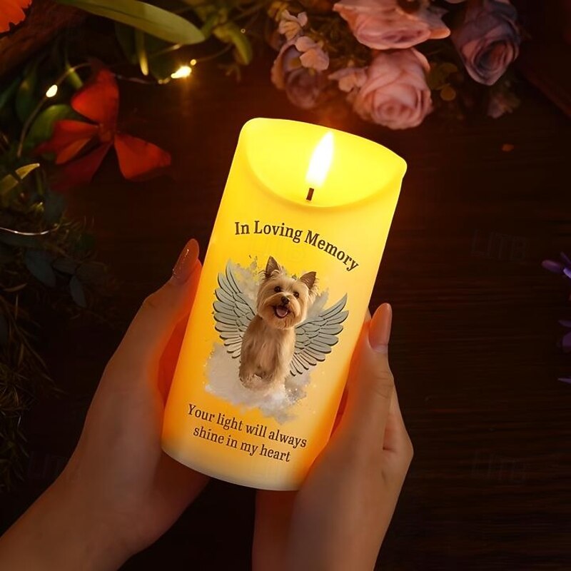 Personalized Pet Memorial LED Candle Custom Pet Photo Sympathy Gifts For Loss Of Loved Ones, Dog Memorial Light for Home Bedroom Decor, Tribute to Beloved Pup3
