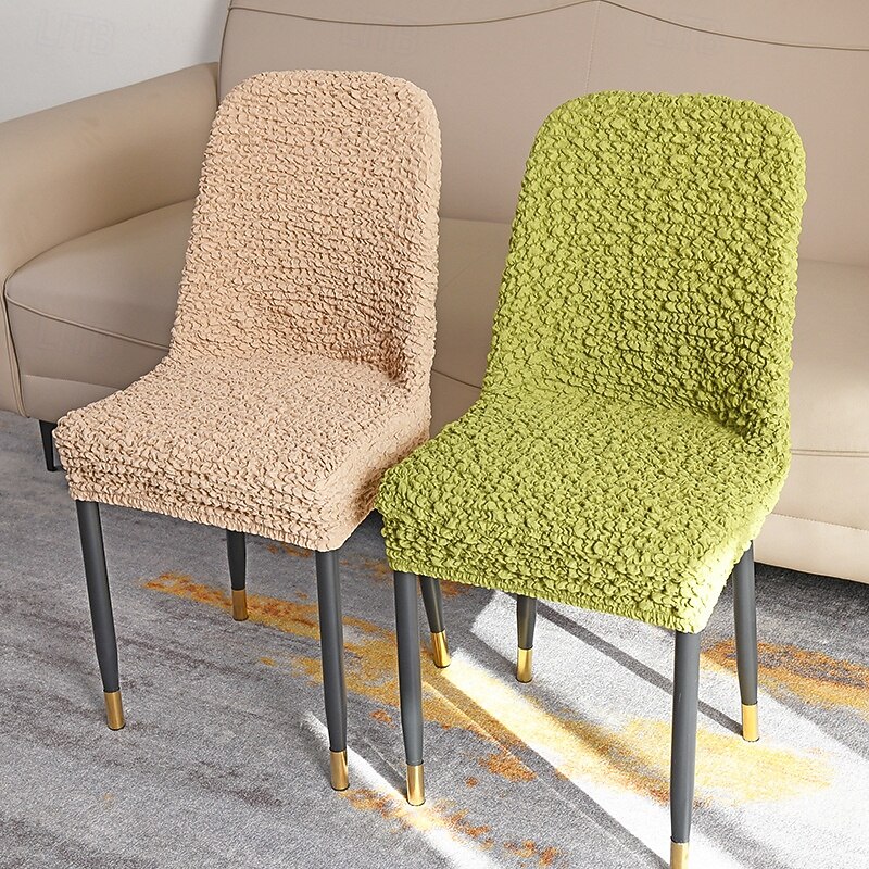 Seersucker Chair Cover Wrinkle Fabric Dinning Chair Cover Curved Back Chair Slipcover Stretch Seat Protector Thicker Seat Cover for Dining Room Hotel Banquet4
