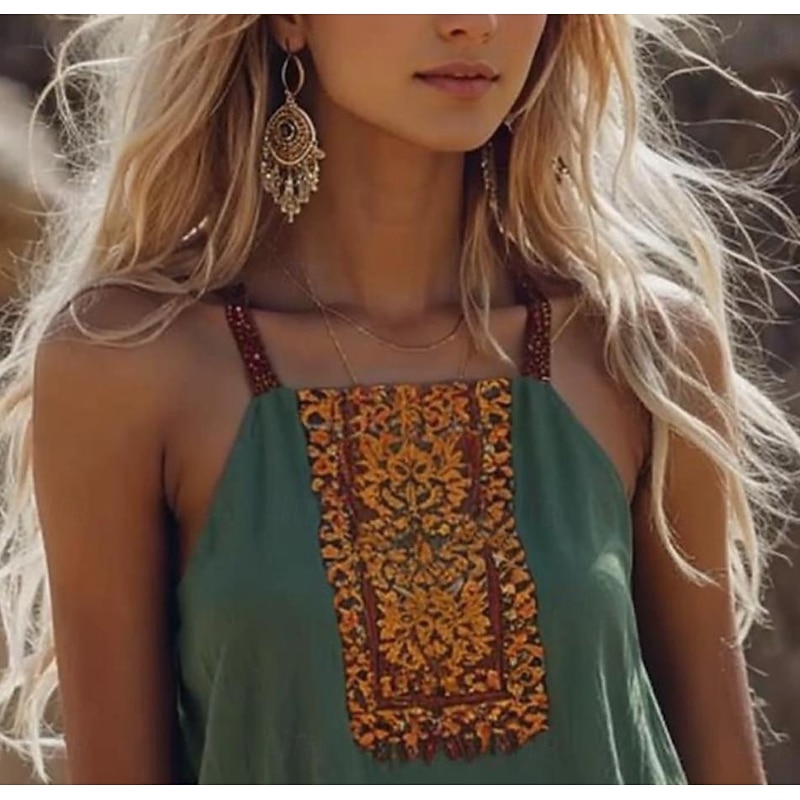 Women's Camisole Tank Top Floral Paisley Bohemia Hawaiian Stylish Sleeveless Strap Regular Tops Daily Print Green Summer Spring2