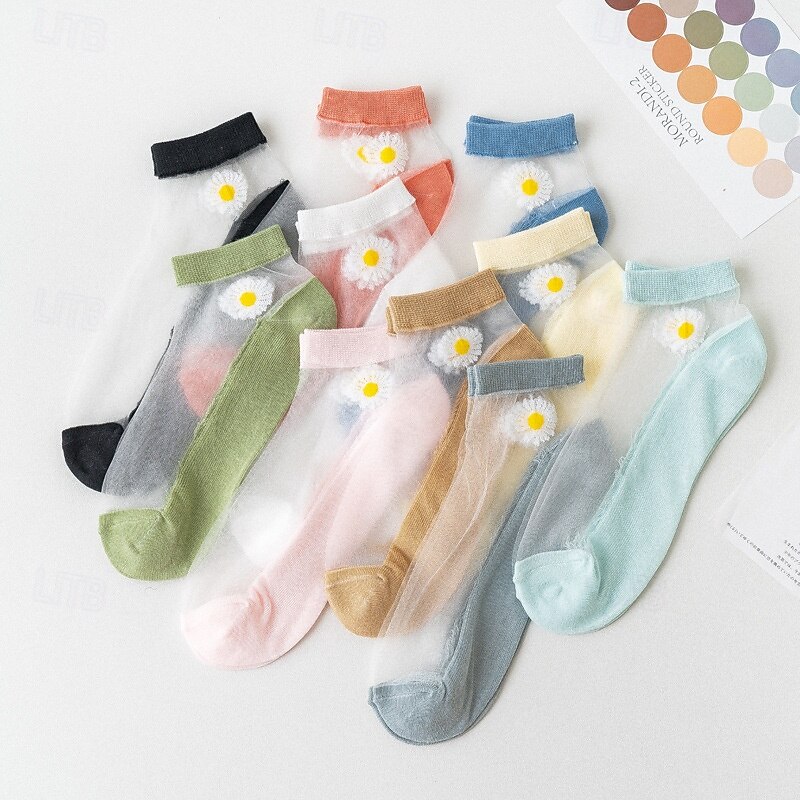 Women Daisy Sheer Socks,Womens Girls Lace Sheer Ankle Sock Thin Mesh Cotton Socks Transparent See Through Tull Low Cut Sock