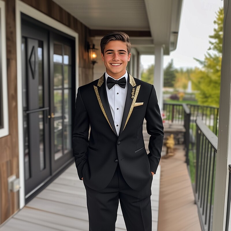 Men's Wedding Prom Party Suits Black Fashion Luxury Solid Colored Standard Fit 3 Piece Single Breasted Two-buttons2