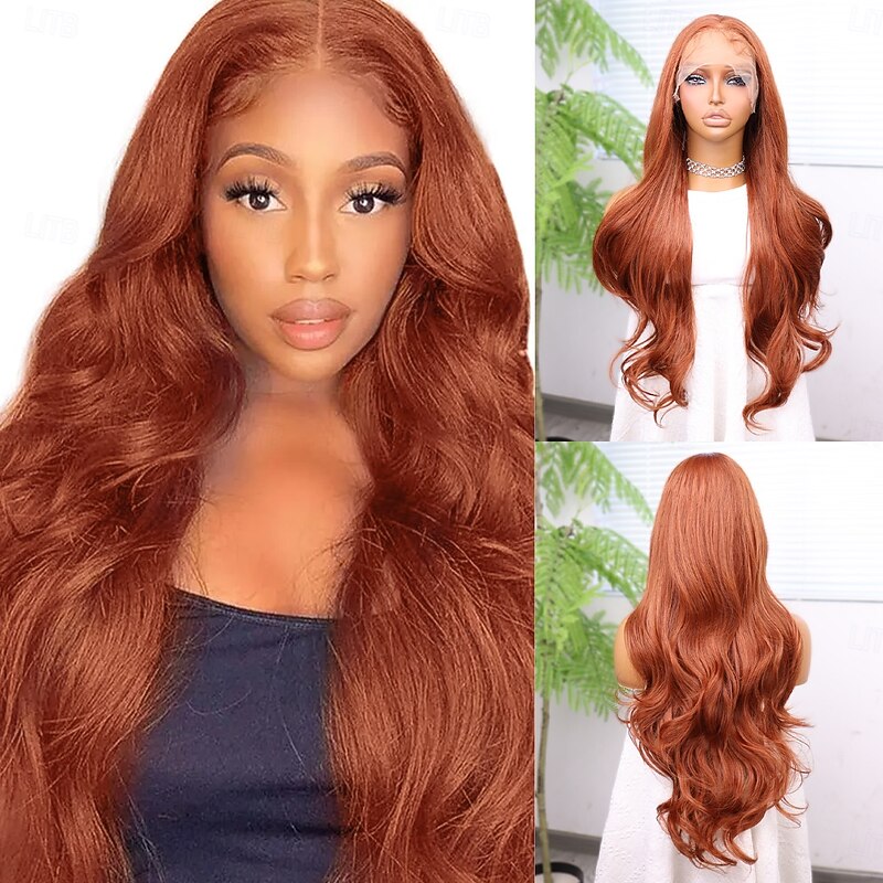 Synthetic Lace Wig Body Wave Style 30 inch Orange Middle Part 13x6 Lace Front Wig Women's Wig Orange / White / Blue