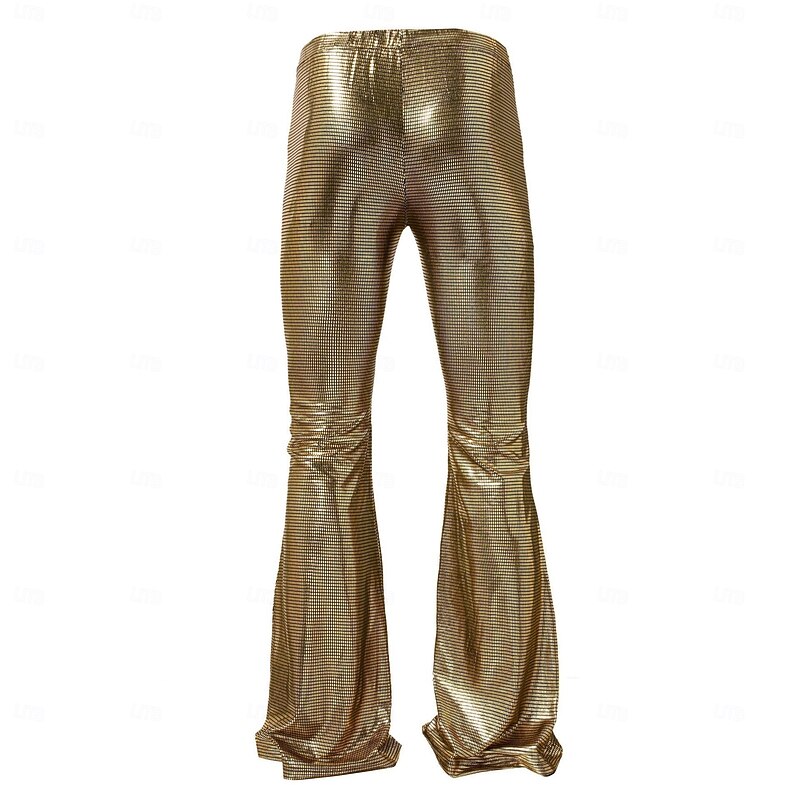 Retro Vintage 1970s 1980s Bell Bottom Pants Flared Trousers Disco Shiny Latex Patent Metallic Checkered Fancy Dress Men's Halloween Carnival Pride Parade Pride Month Adults' Pants All Seasons3