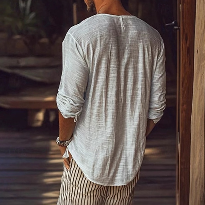 Men's T Shirt Tee Tee Top Long Sleeve Shirt Long Sleeve V Neck Summer Spring Plain Fashion Designer Basic Basic Vacation Street Going out White Top Tee for Men2