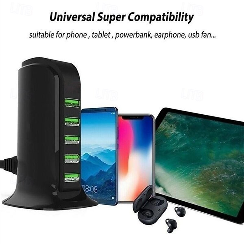 5ports Multi-USB Charging Station Hub Base Smart Digital Display Charger2