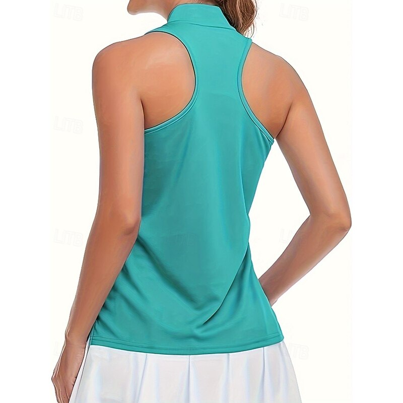 Women's Solid Colored Workout Tank Top Sport Shirt Sports Tank Top Tank Top Sleeveless Zipper Tennis Golf Pickleball Zip Collar Tank Back Green Tennis Clothing3