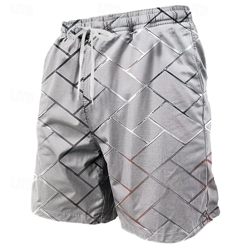 Men's Geometric Grid / Plaid Swim Shorts Board Shorts Swimming Trunks Mid Waist Streetwear Hawaiian Beach Vacation Wear Side Pockets Mesh Lining Elastic Drawstring Waist Designer Clothing Apparel