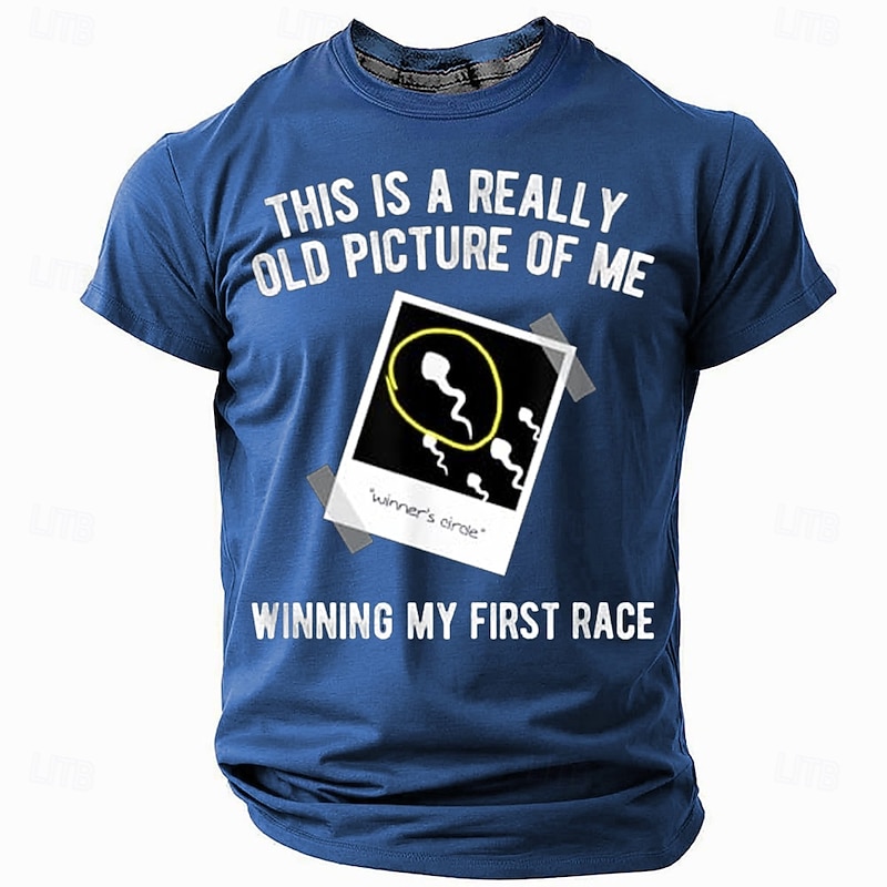 Men's Funny Graphic T-Shirt: 'Winning My First Race' Conception Sperm Humor Tee
