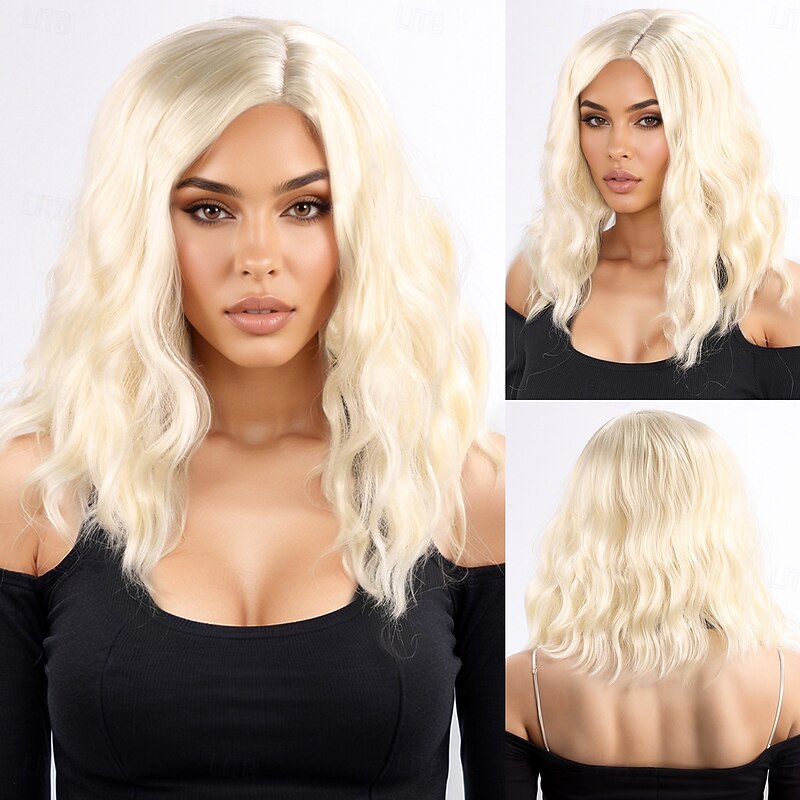 Synthetic Wig Bouncy Curl Curly Weave Middle Part Asymmetrical Machine Made Wig 14 inch A1 Synthetic Hair Women's Elastic Comfortable Color Gradient Blonde