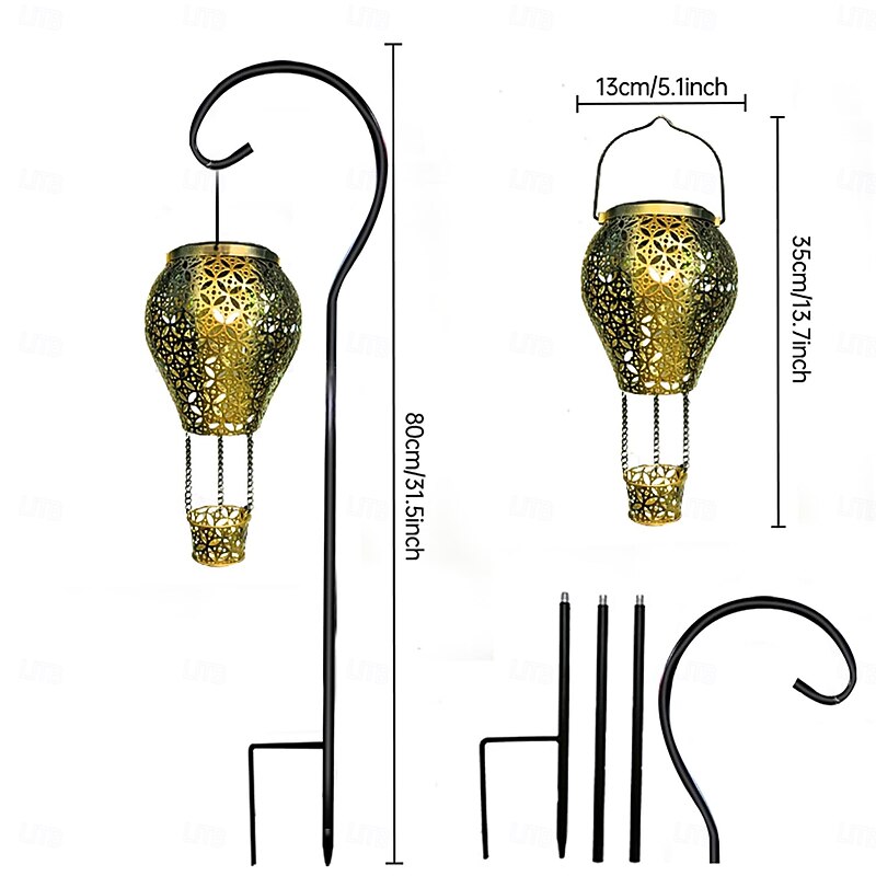 1 Pc Outdoor Solar Waterproof Hot Air Balloon Lawn Plug in Light Metal Hollow Projection Light Courtyard Garden Path Landscape Light Camping Light Decorative Light4