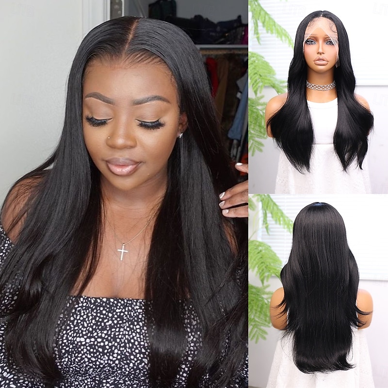 Synthetic Lace Wig Straight Style 20 inch Black Middle Part 13x4 Lace Front Wig Women's Wig Black