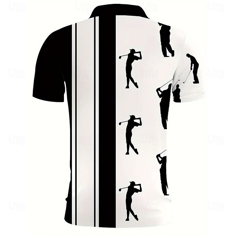 Men's Graphic Polo Short Sleeve Polo Shirts Collared Shirts Casual Outdoor Sports Daily Wear 3D Print Summer Black-white3