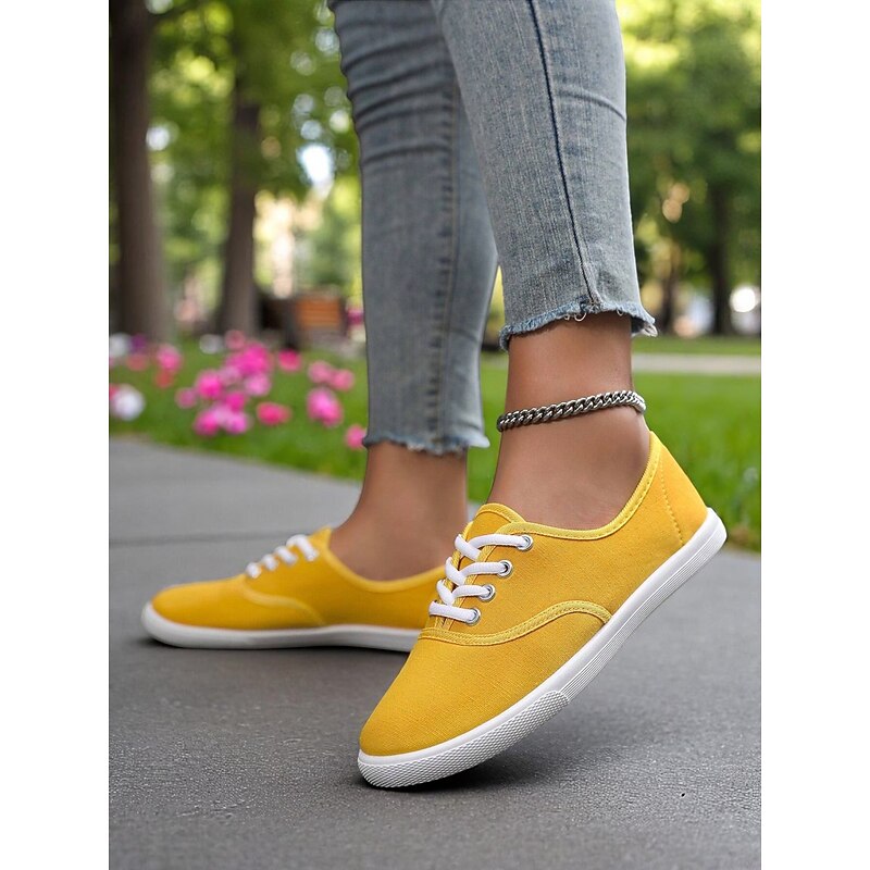 Women's Canvas Sneakers – Lightweight Lace-Up Casual Shoes for Spring Outings, Street Style, and Everyday Comfort - Main Image