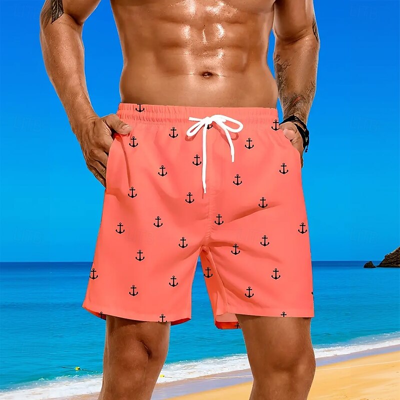 Men's Nautical Anchor Swim Trunks Swim Shorts Board Shorts Mid Waist Streetwear Hawaiian Beach Vacation Wear Side Pockets Mesh Lining Elastic Drawstring Waist Designer Clothing Apparel3