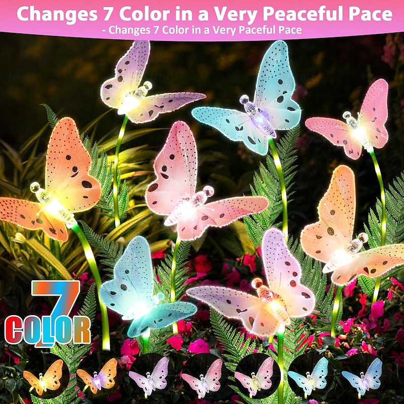 1 Pc Outdoor Solar Butterfly Lights Simulation Rainbow Butterfly Pole Luminous Ground Plug Light Courtyard Garden Lawn Path Park Landscape Light Decorative Light2
