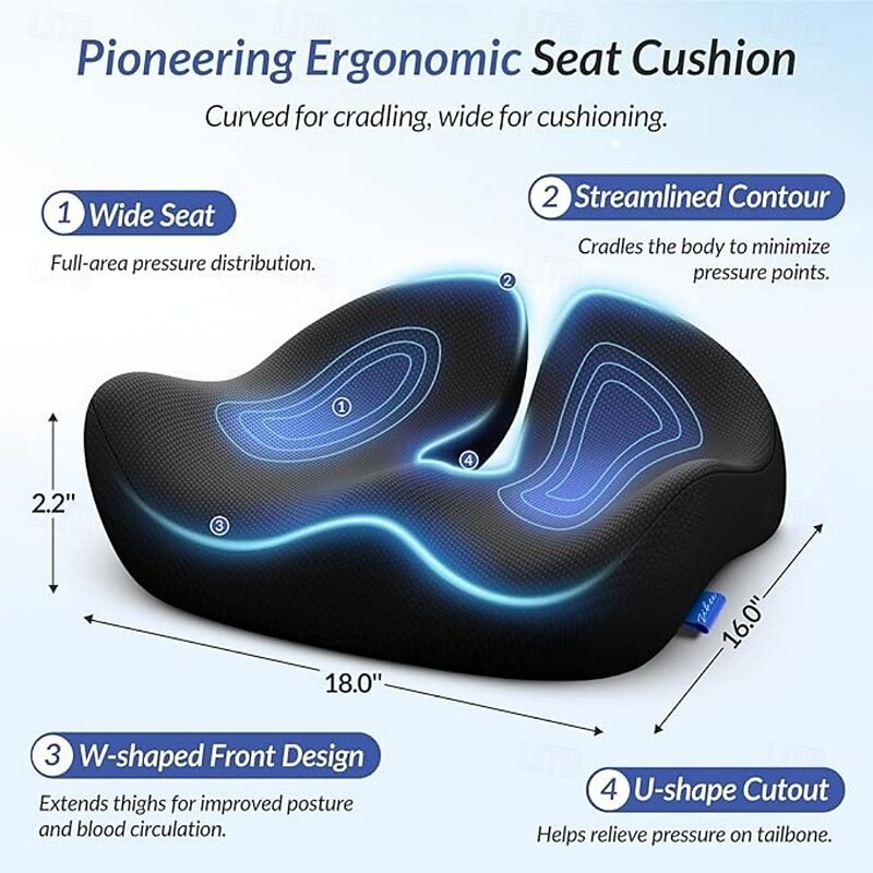 Ergonomic Memory Foam Seat Cushion, Extra Large Cushion for Office Chair, Pressure Relief Pillow Pad for Sciatica, Tailbone & Back Pain, Long Sitting Support2