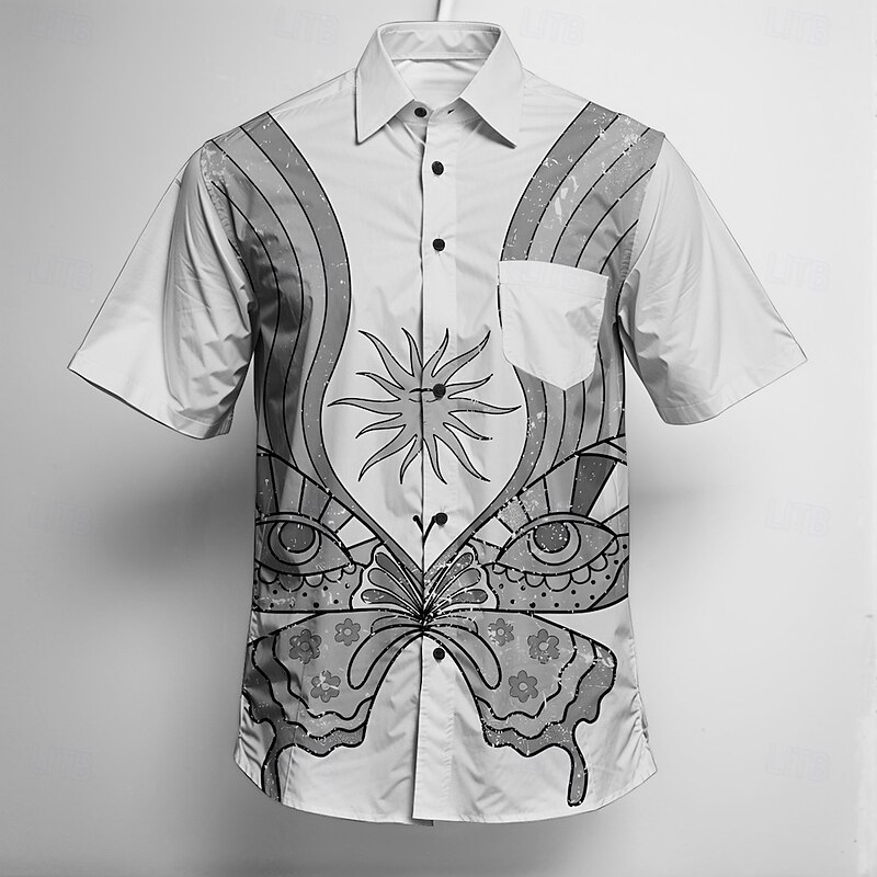 Retro Vintage 1970s Shirt Aloha Shirt Hippie Disco Butterfly Fancy Dress Men's Masquerade Vacation Party Pride Parade Adults' Shirt3