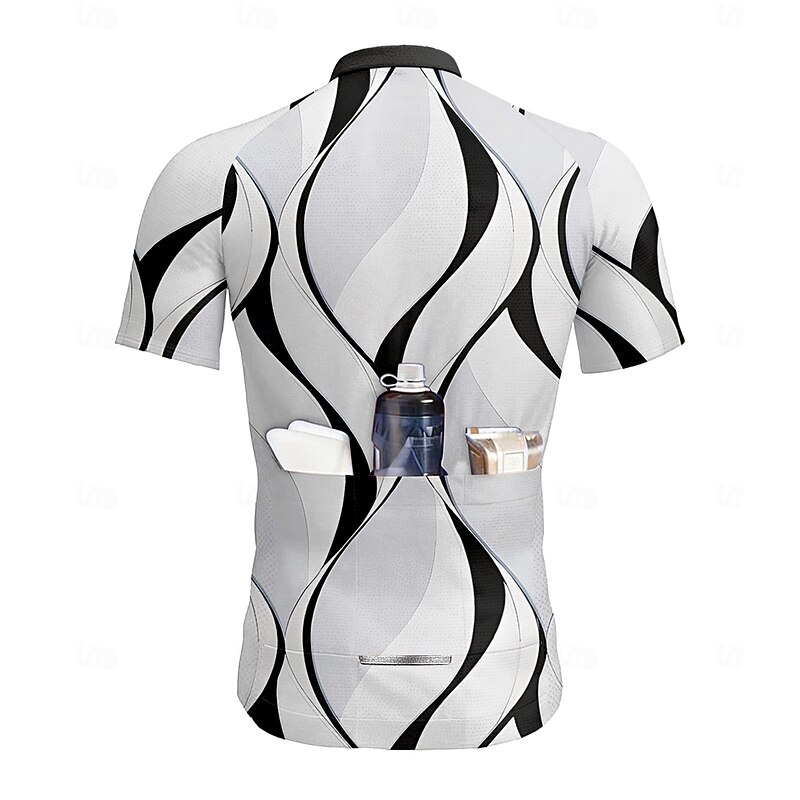 Men's Cycling Jersey Graphic Geometric Geometic Short Sleeve Bike Tee Tshirt Jersey Top with 3 Rear Pockets UV Resistant Quick Dry Front Zipper Reflective Strips Sports Black White Blue Clothing2