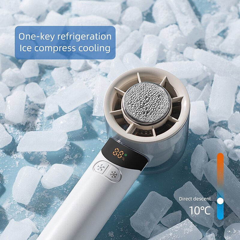 K52 Handheld Cooling Fan with 13000RPM Motor, Ice Porcelain Refrigeration, LED Display, 100-Speed Adjustment, Foldable Design and Carabiner – Portable Personal Fan for Summer Travel and Outdoor Use3