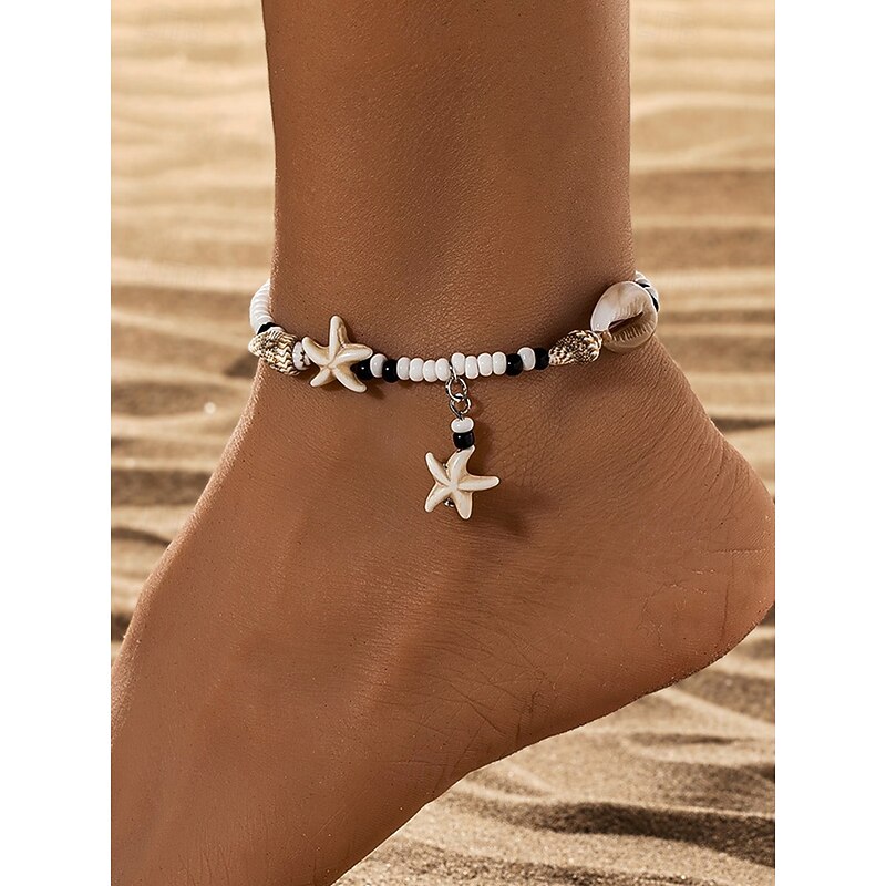 Boho Starfish Anklet for Women – Handmade Beaded Shell Ankle Bracelet with Turquoise Charms, Summer Beach Jewelry for Vacation and Casual Outfits3