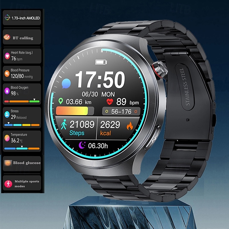 iMosi ET475 Smart Watch 1.73 inch Smartwatch Fitness Running Watch Bluetooth ECG+PPG Temperature Monitoring Pedometer Compatible with Android iOS Women Men Long Standby Hands-Free Calls Waterproof