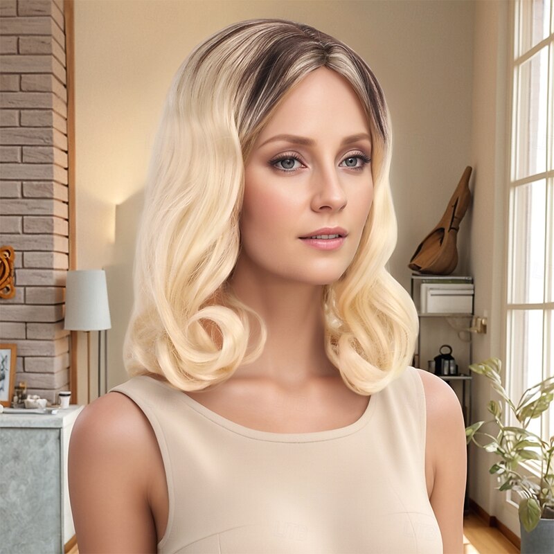 Synthetic Wig Wavy Curly Weave Middle Part Asymmetrical Machine Made Wig 30 inch A1 Synthetic Hair Women's Classic Comfortable Color Gradient Mixed Color4